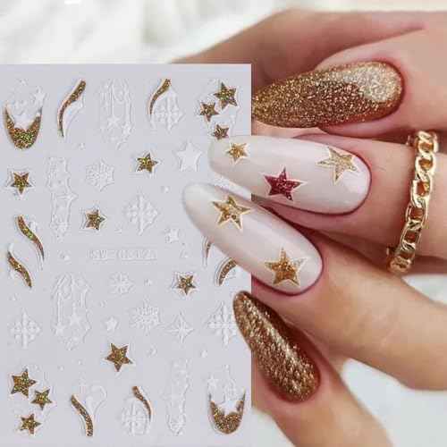 8 Sheets Christmas Nail Art Stickers Glitter Nail Decals 3D Self Adhesive Snowflakes Bells XmasTree Geometric Lines Adhesive Swirl Wave Winter Nail Design French Nail Stickers for Women Nail Design