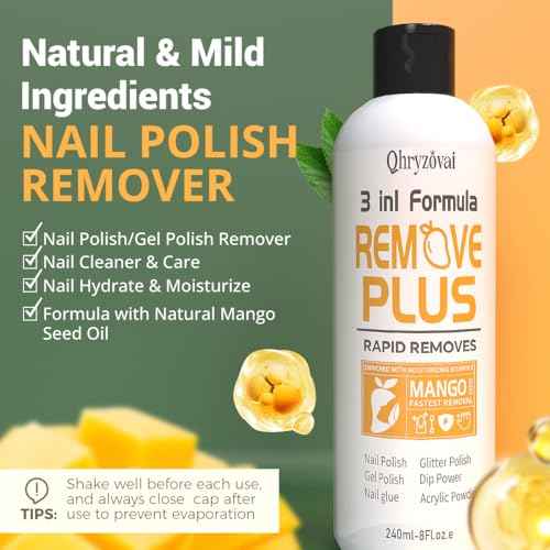 Acetone Nail Polish Remover: Professional Soak off Gel Polish Nail Glue Remover Natural Formula with Mango Oil 8 Fl Oz for Acrylic Dip Powder Remover at Home Salon