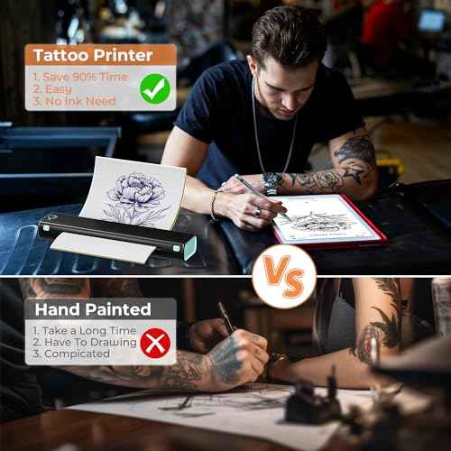 M08F Tattoo Stencil Printer,Thermal Bluetooth Tattoo Transfer Machine,Mobile Copier Printer Compatible with Phone & Laptop, with 10 Pcs Free Tattoo Stencil Transfer Paper