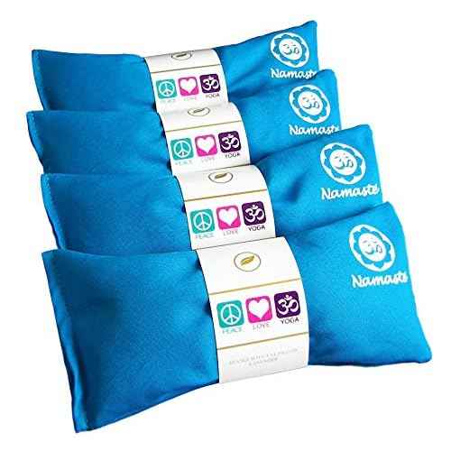 Lavender Eye Pillows - Yoga Eye Pillows Namaste Hot Cold Aromatherapy for Stress, Meditation, Spa, Relaxation Gifts - Made in USA Set of 4 - Turquoise Cotton