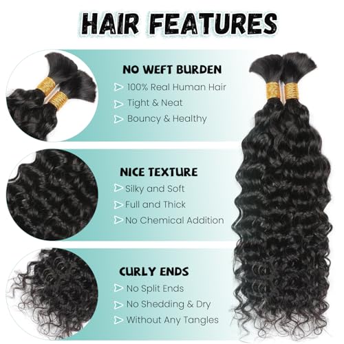 Human Braiding Hair 30 Inch Water Wave Bulk Human Hair for Braiding No Weft 12A Brazilian Virgin Curly Human Hair Extensions for Boho Braids Wet and Wavy Human Hair Braiding Hair 2 Bundles/Pack 100G