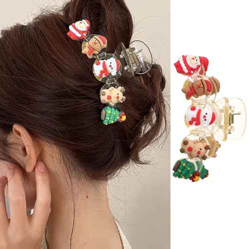 Christmas Hair Clips and Claw Clips - Tree, Snowman, Santa Claus, Elk Accessories - Nonslip Strong Grip Winter Hair Claws for Women With Thin and Thick Hair