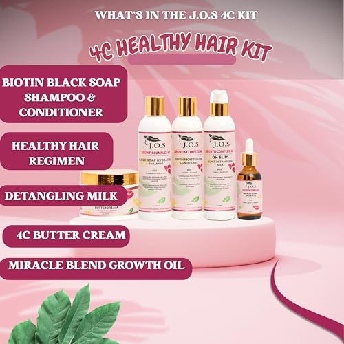 J'Organic Solutions Kid's 4C Healthy Hair Kit - Moisturizer, Growth Oil, Detangler, Shampoo & Conditioner for Coily, Kinky Hair