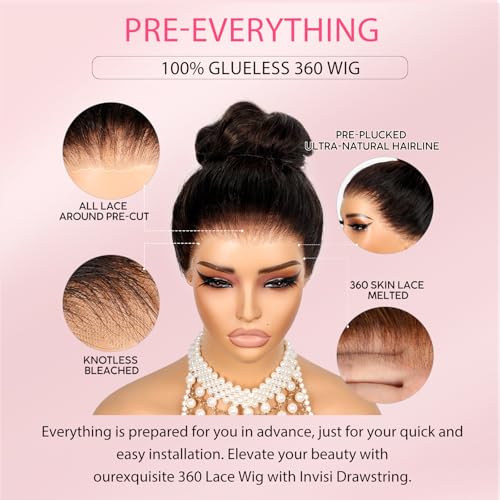 Hidden Strap Glueless 360 Lace Front Wigs Human Hair Body Wave Invisiable Strap 360 Glueless Wig Pre Plucked Bleached Knots Natural Hairline Pre Cut HD Lace Frontal with Drawsting