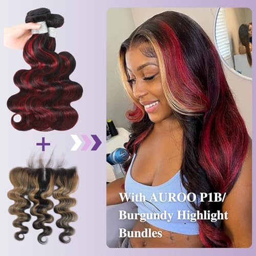 Honey Blonde Highlight Ombre 13x4 Lace Frontal Closure Only Human Hair Body Wave (150% Density, 20 IN), #27 Skunk Stripe Ear to Ear Lace HD Transparent Frontal Human Hair Pre Plucked Free Part