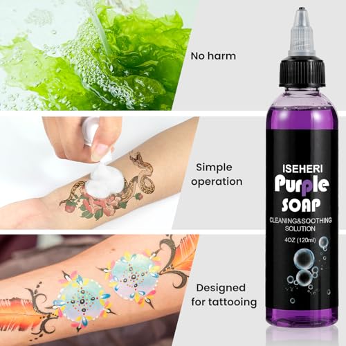 Ultra Concentrated Purple Tattoo Soap 4OZ with Foaming Bottle 120ml, Tattoo Supplies for Tattoos Piercings, Clean Skin Equipment