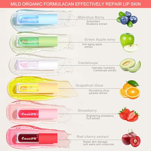 FantasyDay Plumping Lip Oil Set, Clear Lip Gloss for Lip Care, Fruit Flavour Hydrating Lip Glow Oil Toot Lip Oil, Nourishing, Non-sticky