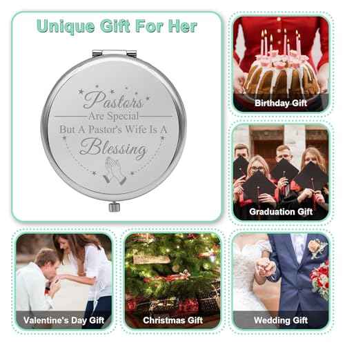 Pastor's Wife Appreciation Gifts Travel Makeup Mirror Pastor's Wife Gift Priest Wife Gift Minister's Wife Gift Religious Pastor Wife Gift Compact Makeup Mirror for Pastor's Wife (Silver)