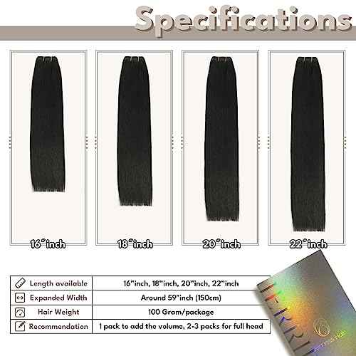Sew in Hair Extensions Real Human hair, Silky Soft &Shiny Double Drawn Weft Hair Extensions human hair, Thick ends&Tangle Free Human hair extensions sew in,100g Straight Natural Black,16 inch