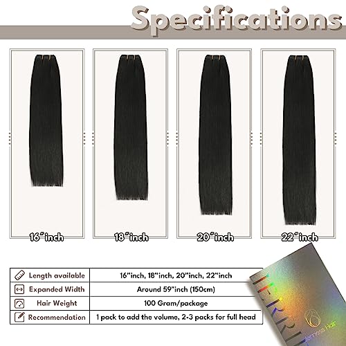 Sew in Hair Extensions Real Human hair, Silky Soft &Shiny Double Drawn Weft Hair Extensions human hair, Thick ends&Tangle Free Human hair extensions sew in,100g Straight Natural Black,18 inch