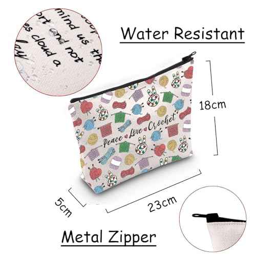 JXGZSO Knitting Project Bag Peace Love Crochet Makeup Bag With Zipper Knitter Gift