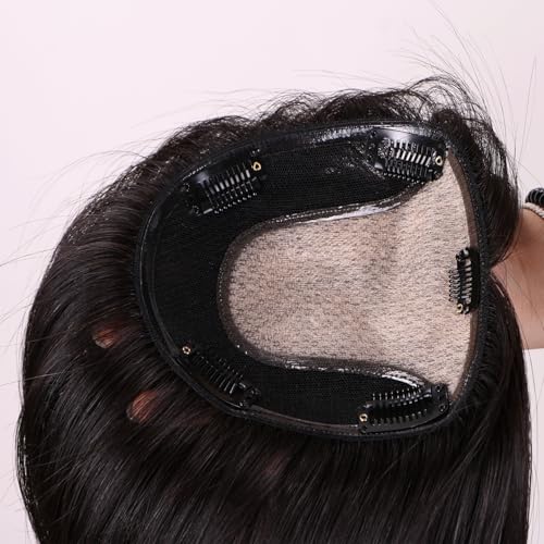 Hair Toppers for Women with Thinning Silk Base for Women Clip in Hair Toppers with Bangs 12 Inch #1B Natural Black