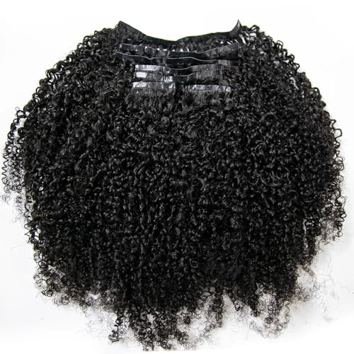 Seamless PU Clip In Hair Extensions 120g 7pcs Human Hair Natural Black Afro Kinky Curly PU Clip Ins Seamless Clip Ins For Black Women Virgin Hair PU Weft Invisible Edge 18inch