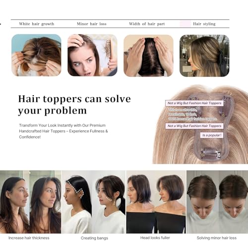 Ash Brown Hair Toppers Real Human Hair for Women with Thinning Hair No Bangs 10 Inch (#3 Tone Ash Brown with Dark Root)