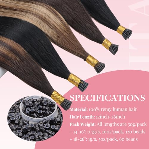 MAXITA I Tip Hair Extensions Human Hair,50g/50s Dark Brown 24 Inch Comfortable Wear, Invisible & Natural Cold Fusion, 100% Remy Human Hair Itip Keratin Hair Extensions