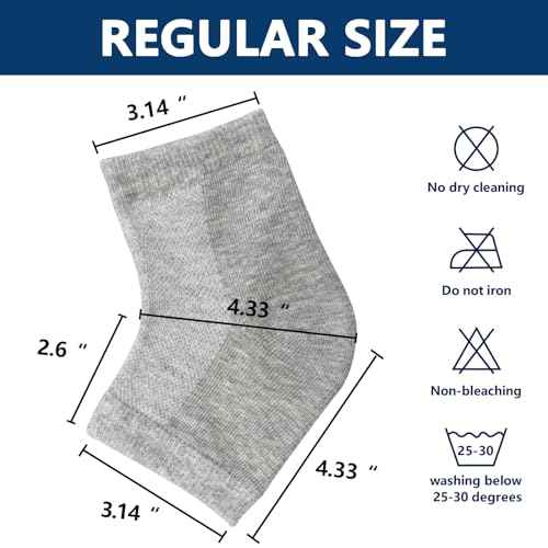 Moisturizing Gel Heel Socks for Dry Cracked Feet - 2 Pairs - Spa Socks for Cracked Heel Treatment - Heal Dry Heels - Night Care Skin - Foot Care for Women & Men (Regular, Grey)