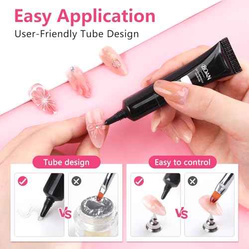 BQAN 3 in 1 3D Nail Art Gel, 2x10g Sculpting 3D Gel No-Wipe with Chrome Powder for Rhinestones / DIY Nail Art, Salon & Home Use (Clear)
