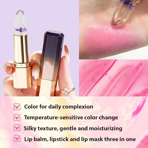 BINGBRUSH PH Color Changing Lipstick ? Jelly Flower Lip Balm, Temperature-Activated Moisturizing Lip Tint, Long-Lasting Crystal Clear Lipstick for Women, Natural Glow & Hydration (02# Blue Fairy)