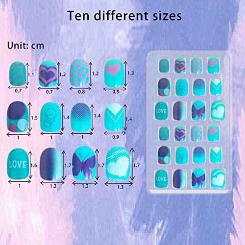 SIUSIO 120Pcs 5 Pack Children Acrylic Fake Nails Press on Pre-glue Full Cover Glitter Gradient Color Short False Nail Art Kits Sets Great Christmas Gift for Kids Little Girls - Mermaid Beach