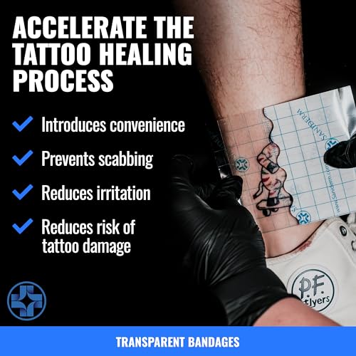 Saniderm Tattoo Aftercare Bandage 3 Sheets (Large Pack, 8 in x 10 in) ? Convenient, Faster Tattoo Healing and Protection ? Sterile, Waterproof, and Latex-Free