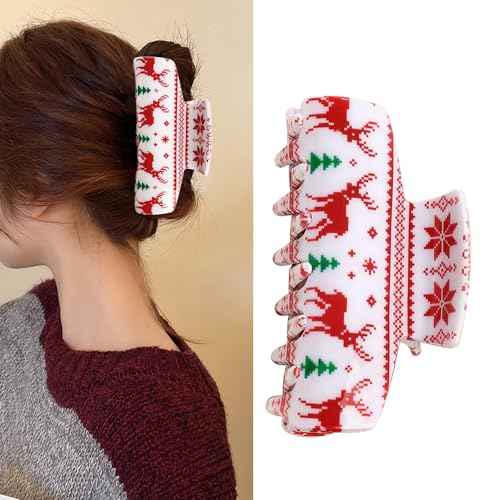 Christmas Hair Clips for Women and Girls Hair Accessories Green Christmas Tree Red Elk Snowflake Design Hair Clips Toddler Girls Cute Claw Clips for Thick Thin Hair Decor 1PCS