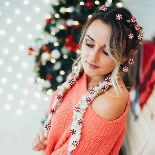 Christmas Candy Hair Clips - 50 Pcs Red and White Peppermint Snap Clips for Women Girls Bulk Holiday Party Favors, Christmas Stocking Filling, Classroom Gifts, DIY Hair Accessories for Xmas