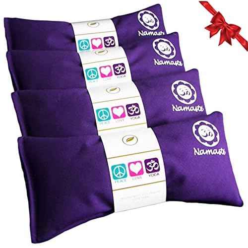 Lavender Eye Pillows - Yoga Eye Pillows Namaste Hot Cold Aromatherapy for Stress, Meditation, Spa, Relaxation Gifts - Made in USA by Happy Wraps - Set of 4 - Purple Cotton