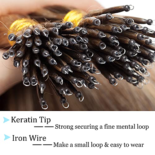 SEGO Nano Tip Hair Extensions Human Hair Balayage Nano Ring Beads Pre-bonded Seamless Highlight Extensions for Women 1g/strand 50g/pack -22 Inch 4P27 Medium Brown&Dark Blonde