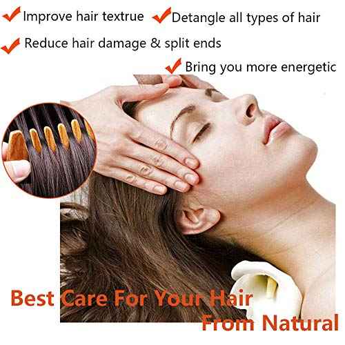 Natural Handmade Sandalwood Hair Comb, Anti-Static Hair Detangler Wooden Combs for Men,Women,Kids Fine Tooth Wood Comb (Flower drawing with free pouch)