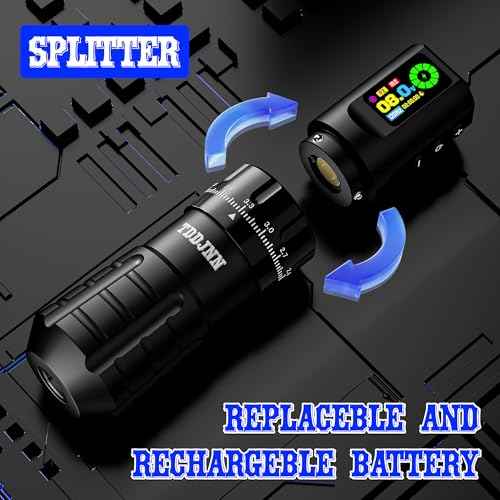 Complete Tattoo Machine Kit with TDDJNN Wireless Rotary Tattoo Pen/Gun 1800mAh LED Battery 7 Strokes Length Normal/Stippling Modes RCA Adapter 20 Cartridge Needles for Pro Artists & Beginners (BLACk)