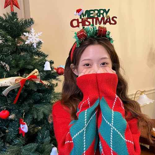 Christmas Headband Green Christmas Tree Star Headbands for Women Men Fluff Design Winter Hair Accessories 1Pcs