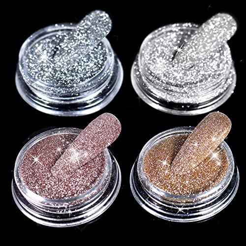 Allstarry Diamond Nail Glitter 4 Colors Sparkling Korea Reflective Diamond Glitter Dust Shiny Powder Pigment Nail Supplies for Nail Art Gel Polish Disco Party Nightclub Wedding Crafts