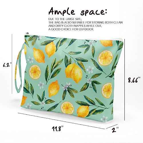 Fokongna Wet Bag Wet Dry Bag Beach Bag Wet Bag For Swimsuit, Travel Makeup Bag Toiletry Bag Waterproof Large Capacity for Women Girls Mom Sister Friends Diaper Bag Strawberry lemon Decor