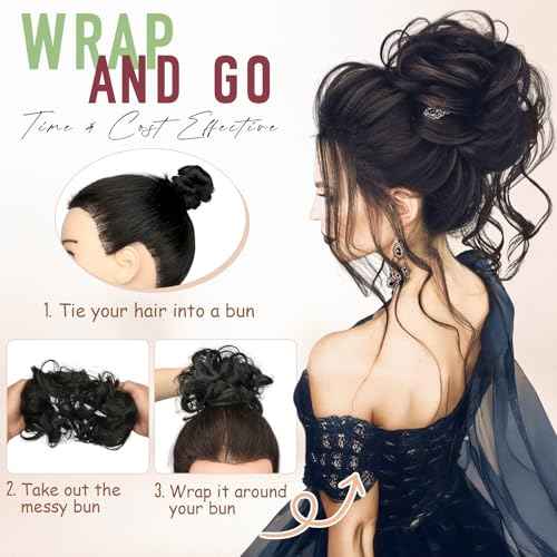 2 PCS Messy Bun Hair Piece Wavy Curly Hair Bun Scrunchies Extensions Synthetic Chignon Thick Updo Hairpieces for Women Girls(Dark Brown)