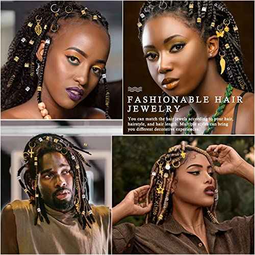294Pcs Hair Jewelry for Braids Loc Jewelry for Hair Dreadlocks, Braid Accessories for Women Men, Gold Braid Accessories with Cuffs Charms Pendants