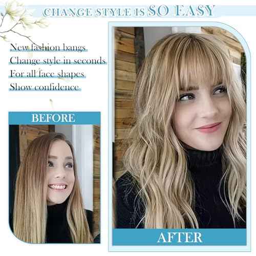 Clip in Bangs, Wispy Bangs Hair Clip,Natrual Fake Bangs Fringe with Temples Hairpieces for Women Clip on Faux Bangs Hair Extensions for Daily Wear Light Blonde Mix Bleach Blonde