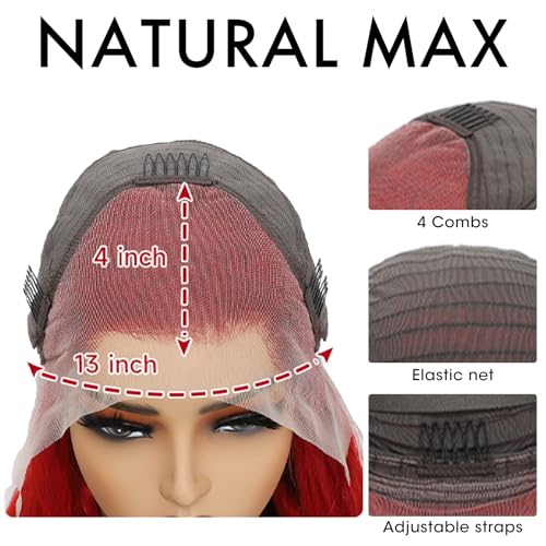 ELISHEVA Red Lace Front Wigs Human Hair Pre Plucked 24 Inch 16A 13x4 Red Wig Human Hair 200% Density Colored HD Body Wave Lace Front Wigs Colored Red Glueless Frontal Wigs