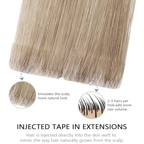 COOKAYU Invisi Edge Tape in Hair Extensions Human Hair, Ash Brown to Platinum Blonde 22Inch 20pcs 50g Straight Remy Seamless Injected Tape in extensions