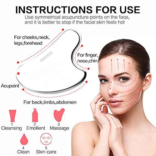 Gua Sha Facial Tools with Travel Pouch Stainless Steel Scraping Massage Tool for Face