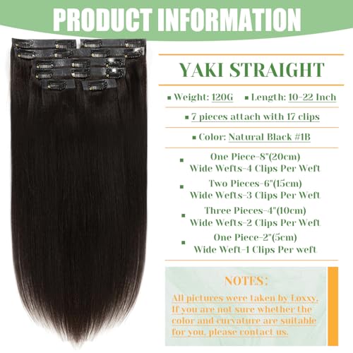 Loxxy Yaki Clip in Hair Extensions Real Human Hair for Black Women 20 inch Real Remy Thick Style Double Weft for African American,YK 7pcs/set 120g/set