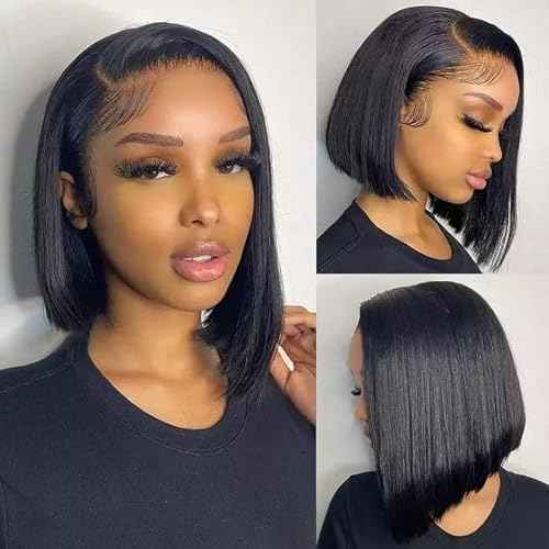 LICHANG Bob Wigs Human Hair 13x4 Lace Front Wigs Human Hair 180% Density Short Straight Frontal Bob Wigs 10 Inch