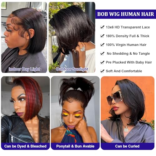 14 Inch Bob Wig Human Hair 13x6 Hd Transparent Lace Front Wigs Human Hair Pre Plucked Glueless Bob Wig 180% Density Short Straight Bob Wigs For Women