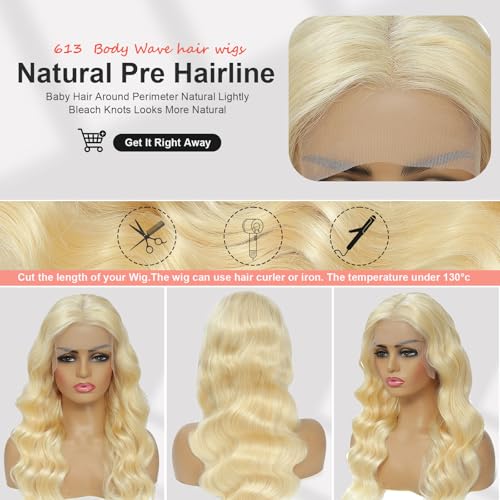 13x6 613 Lace Front Wig Blonde Body Wave Lace Front Wigs 200 Density 22 Inch Pre Plucked