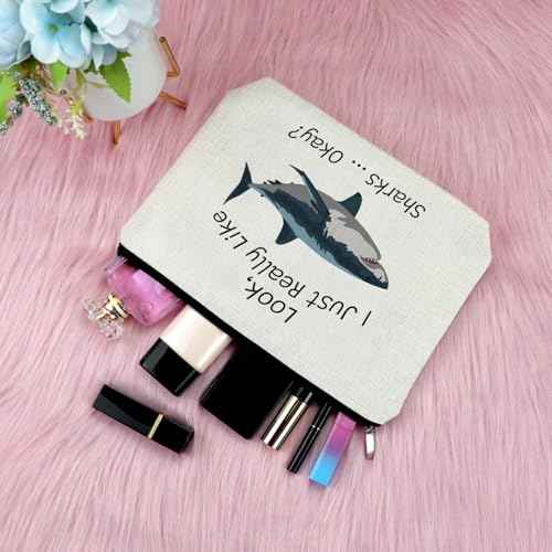 Shark Lover Gift for Women Makeup Bag Shark Themed Gift Animal Lover Gift for Shark Lover Cosmetic Bag Inspirational Gift for Sister Friends Friendship Birthday Graduation Gift Travel Cosmetic Pouch