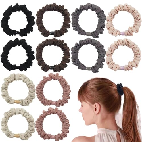 Satin Hair Tie Scrunchies for Women Small Mini Scrunchie Elastics Ponytail Holders Silk Satin Scrunchies for Curly Hair Soft No Damage Pony Tail Hair Ties with Box