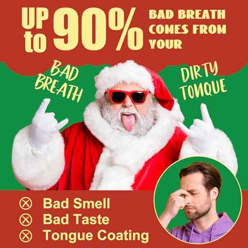 Honoson 12 Pieces Tongue Scraper for Adults Christmas Stocking Stuffers for Men Women Gifts Tongue Cleaner with Santa Box Gifts for Christmas Men Women Dad