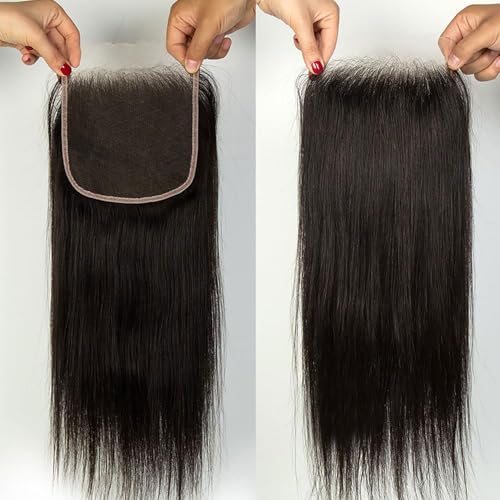 Upgrade Real Skinliked 5X5 HD Closure Human Hair Straight Lace Closure 0.095 mm Ultra Thin Invisible HD Lace Closure Pre Plucked Natural Hairline With Baby Hair 100% Real Human Hair Black 14 Inch