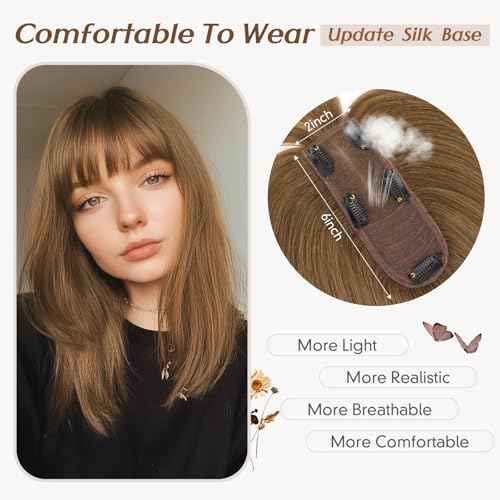 Rich Choices Hair Toppers for Women Real Human Hair 100% Human Hair Toppers for Women Clip in Silk Base Remy Hair Topper 7 Inch honey brown