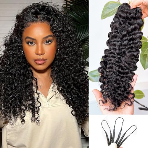 BLG Pre Looped Human Crochet Hair Knotless Pre-Separated Crochet Human Hair Extensions 18 Inch 60g Burmese Water Wave Invisible Feather Extension Real Human HairCurly Micro Link Crochet Hair