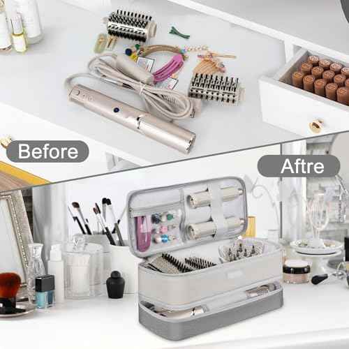 Travel Carrying Case Compatible with Shark Flexstyle/FlexFusion/Hair Dryer,Double-Layer Hair Hot Tools Storage Bag Fits for Dyson Airwrap Styler/Supersonic Hair Dryer and Attachments,Grey-Bag Only